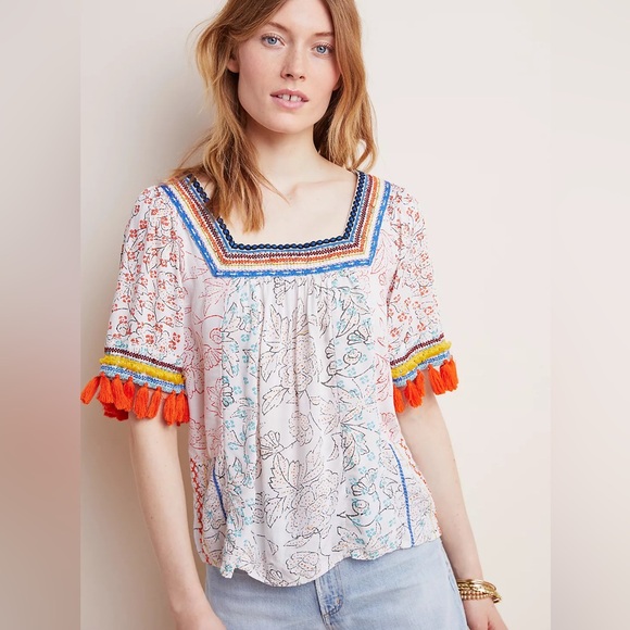 Maeve Anthropologie Paolina Tasseled Top whimsical fairy MP - Picture 2 of 6